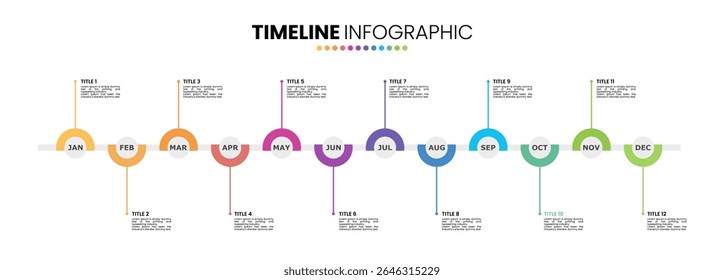 Plantilla de presentación de infografía de línea de tiempo circular 12 opciones. Plantilla infográfica de 12 meses o 1 año