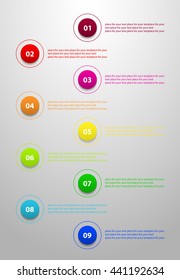Circle timeline template for diagram, graph, presentation and chart. Business concept with 9 options, parts, steps or processes. 