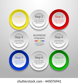 Circle timeline template for diagram, graph, presentation and chart. Business concept with 8 options, parts, steps or processes. 