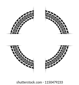 Circle tire track silhouette with white frames isolated on white background