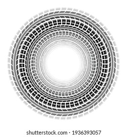Circle tire track silhouette with white frames isolated on white background