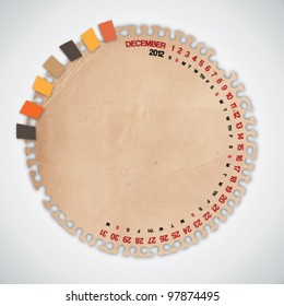 Circle Torn Old Paper 2012 December Calendar Vector