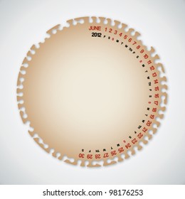 Circle Torn Old Paper 2012 June Calendar Vector