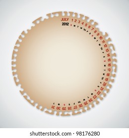 Circle Torn Old Paper 2012 July Calendar Vector