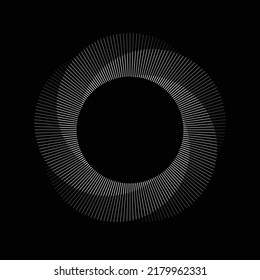 Circle with transition line elements from white to black. Abstract geometric art line background.