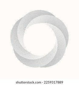 Circle with transition line elements from white to black. Abstract geometric art line background.