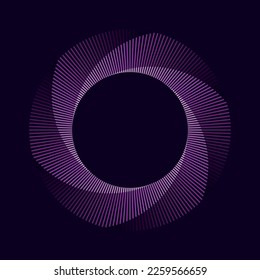 Circle with transition purple colors line elements. Abstract geometric art line background.