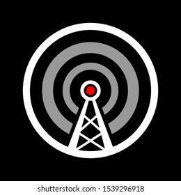 Circle transmitter vector icon on black background  