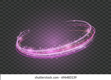 Circle  transparent shiny light effect. Rotational glow line.Glowing ring trace background. Round frame with glitter vintage lights .Vector  Magic sparkling swirl trail