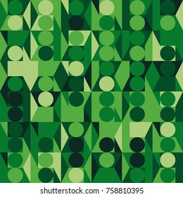 Circle and trapeze abstract random background pattern green seamless