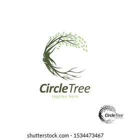 Circle tree icon logo design vector template.creative tree with branch and roots