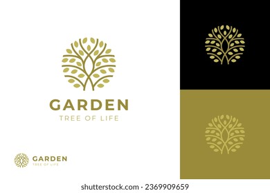 Circle tree life logo icon design. vector tree garden simple line branch plant logo template