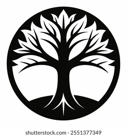 a circle tree logo black and white vector