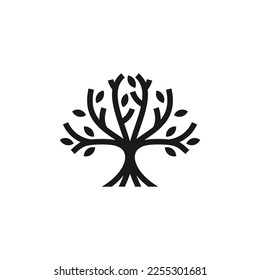 Circle tree logo icon template design. Round garden plant natural line symbol. Green branch with leaves business sign. Vector illustration. Emblem logo.
