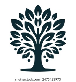 Circle tree logo icon template design. Tree of life. Round garden plant natural line symbol. Green branch with leaves business sign. Vector illustration.