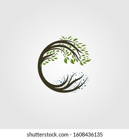 Circle Tree Logo Letter C Vector Illustration Design