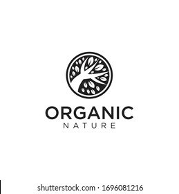 Circle Tree Logo Nature silhouette Vector Template . Organic leaf circle logo designs inspiration