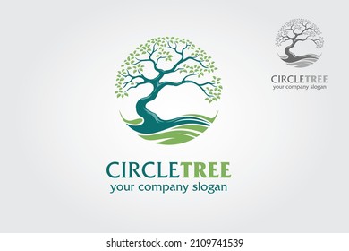 Circle Tree Logo Template. This logo symbolizes a protection, peace, tranquility, growth, and care or concern to development, vector logo illustration.