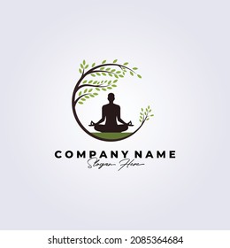 circle tree, meditation relaxation logo vector illustration design