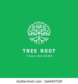 Circle tree minimalist logo isolated on a green background logo design inspiration	
