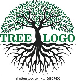Circle tree and roots logo design vector isolated,Tree of life design illustration