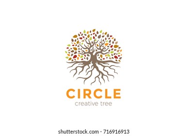 Circle Tree With Roots Logo Design Vector Template.
Garden Natural Eco Organic Logotype Concept Icon