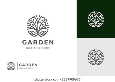 Circle tree roots logo icon design. vector tree of life for garden outline branch plant logo template