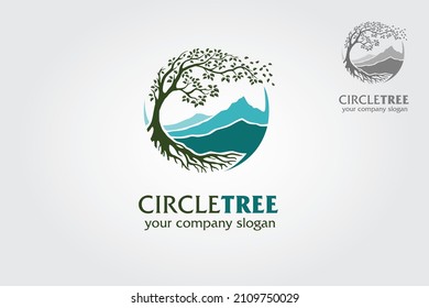 Circle Tree Vector Logo. Tree and mountain vector design elements original, that were created to highlight the growth, travel, spirit, mountain and lifestyle. 