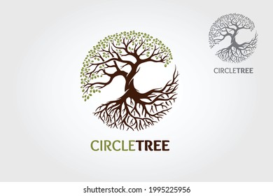 Circle Tree Vector Logo Template. This logo depicts a tree whose roots and branches are connected to form a circle. This concept can be used for recycling, environmental associations, landscapes.