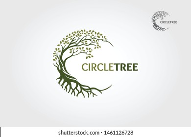 Circle Tree vector logo this beautiful tree is a symbol of life, beauty, growth, strength, and good health.