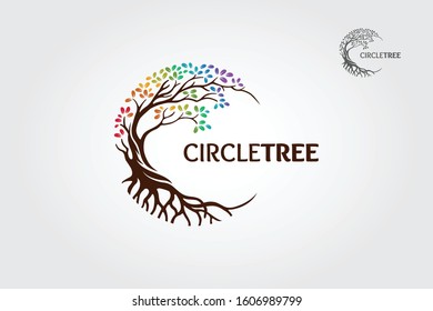 Circle Tree vector logo this beautiful tree is a symbol of life, beauty, growth, strength, and good health. Rainbow tree style.