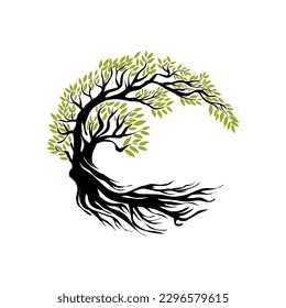 Circle Tree vector logo this beautiful tree is a symbol of life, beauty, growth, strength, and good health.