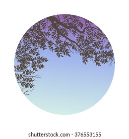 Circle with trees and branches silhouettes. Hand drawn detailed vector illustration.