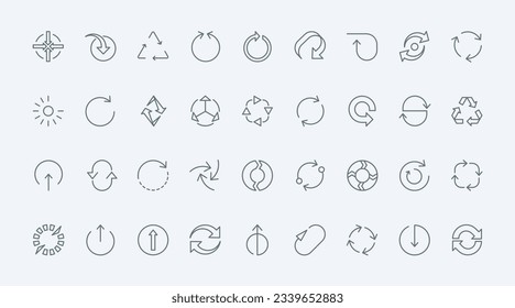 Circle and triangle arrows thin line icons set vector illustration. Outline black chart symbols of cycle and restart, circulation and regeneration process, recycle sign and web update loop diagram