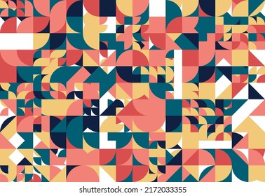 Arte de fondo de textura de color de bloque circular y triangular en estilo geométrico. Fondo del vector