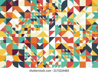 Arte de fondo de textura de color de bloque circular y triangular en estilo geométrico. Fondo del vector