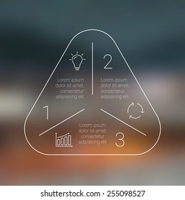 Circle triangle line infographic. Template for cycle diagram, graph, presentation and round chart. Business concept with 3 options, parts, steps or processes. Linear graphic. Blur vector background.