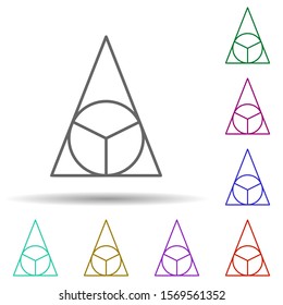 Circle in a triangle multi color icon. Simple thin line, outline vector of geometric figures icons for ui and ux, website or mobile application