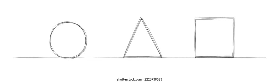 Circle, triangle and square one line design. Hand-drawn minimalism style vector illustration isolated on a white background.