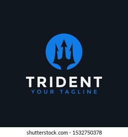 Circle Trident Neptune Poseidon logo design Template