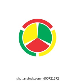 circle with triple curve and triple triangle inside logo