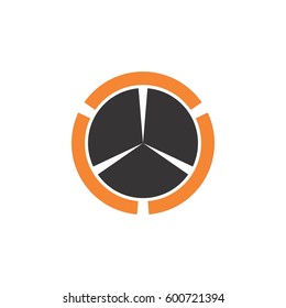 circle with triple curve and triple triangle inside logo