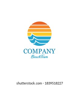 circle tropical paradise beach logo company with modern style and sunrise vibes perfect for hotel and resort logo
