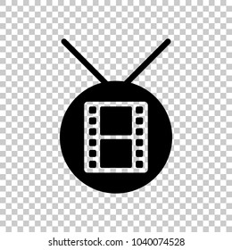 circle tv with movie strip icon. On transparent background.