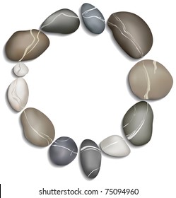 Circle of twelve pebbles on a white background