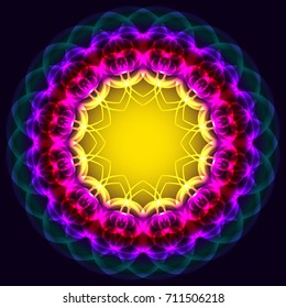 Circle of twisted luminous violet, yellow, blue elements for design. Vector illustration.