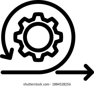 Círculo con dos flechas y un engranaje simbolizando ágilo, icono vector