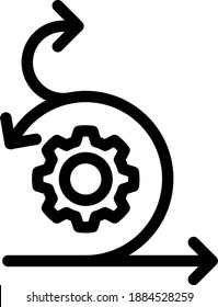 Círculo con dos flechas y un engranaje simbolizando ágilo, icono vector