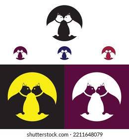 Circle two black cat animal logo 
