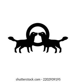 Circle two black dog animal logo  design 